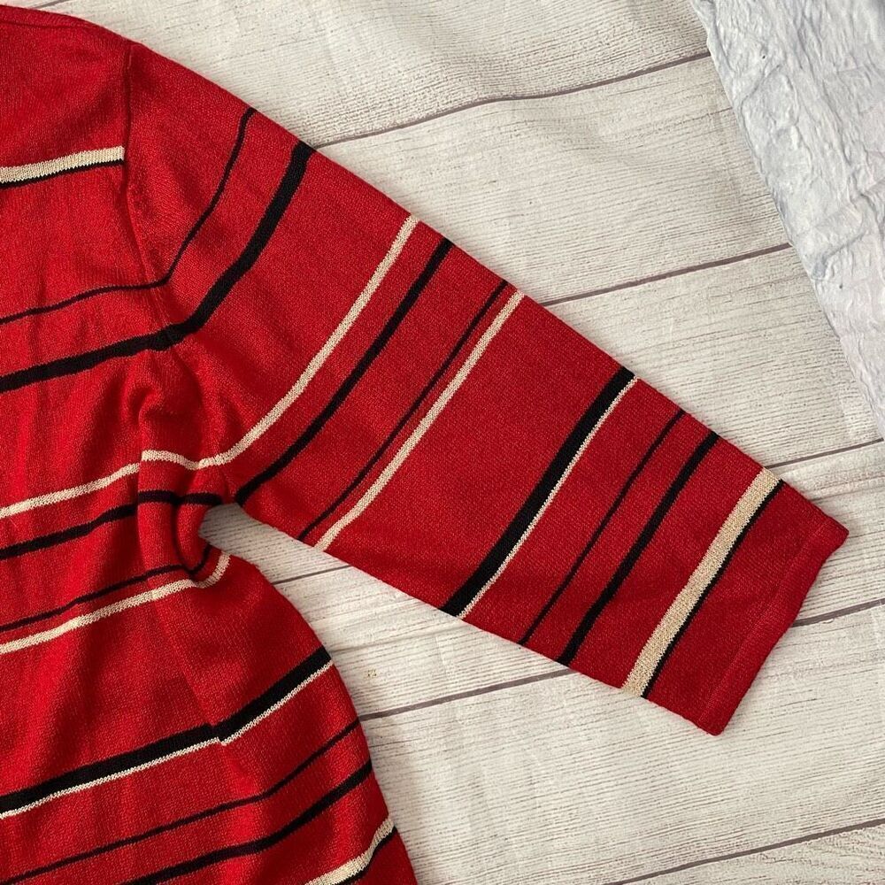 Sag Harbor women XL 3/4 sleeve layered stripe sweater w/clasp close red - Picture 8 of 11